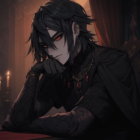 Vampire Anime Guy Dark, Vampire Guy Art, Long Black Hair Anime Guy, Dhampir Male Art, Vampire Character Art Male, Vampire Male Oc, Vampire Pfp Male, Vampire Anime Guy, Anime Vampire Guy