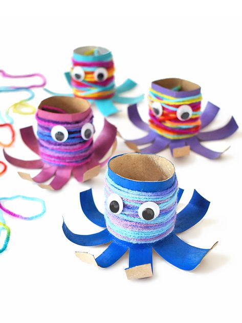 Octopus Crafts, Fun Summer Crafts, Summer Crafts For Kids, Ocean Crafts, Paper Roll Crafts, Crafty Kids, Googly Eyes, Toddler Art, Easter Hair