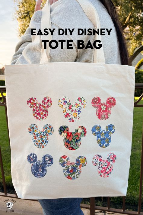 Sewing Disney Projects, Patchwork Bag Tutorial, Disney Embroidery Shirts Diy, Mickey Mouse Sewing Projects, Disney Sewing Ideas, Raw Edge Applique Tutorial, Small Scrap Fabric Projects, Things To Sew With Scraps, Diy Disney Clothes