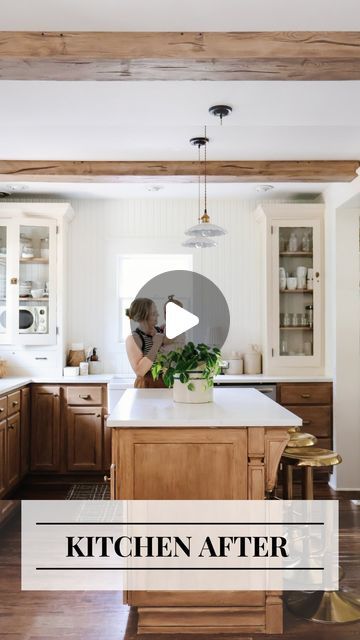 DIY + Home Decor | Jayme Squires on Instagram: "Ps: it’s not real wood 🤫 I used @retiqueliquidwood paint for the cabinets & faux wood foam beams from @barrondesigns for the ceiling!" Kitchen With Faux Beams, Faux Beams In Kitchen, Foam Beams, Beam In Kitchen, Faux Ceiling Beams, Colonial Revival House, Ceiling Diy, Staining Furniture, Faux Wood Beams