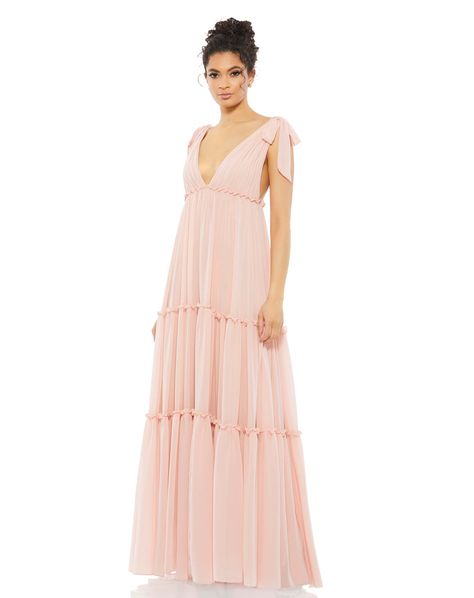 Tiered V-Neck Plunging Maxi Dress – Mac Duggal Ornate Dress, Silk Charmeuse Dress, Plunge Maxi Dress, Charmeuse Dress, Unique Prom Dresses, Elegant Maxi Dress, Long Sleeve Evening Dresses, Long Evening Gowns, Empire Waist Dress