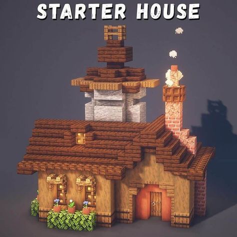 Minecraft House With Tower, Easy Minecraft Builds, Construction Minecraft, Minecraft Starter House, Case Minecraft, Starter House, Minecraft Mansion, House Tutorial, Minecraft Interior Design