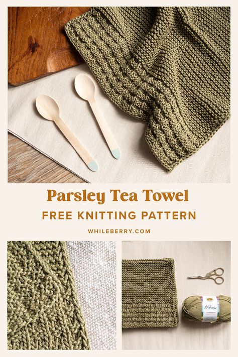 Towel Knitting Pattern, Parsley Tea, Quick Knitting Projects, Knitting Projects Free, Small Knitting Projects, Modern Knitting Patterns, Tea Towels Diy, Dishcloth Knitting Patterns, Knitting Basics