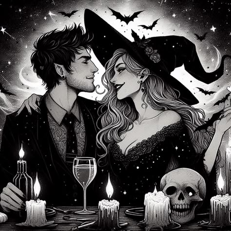 Witchy couple Witch Couple Art, Witch Wife, Witch Powers, Unusual Pictures, Witchy Art, Image Halloween, Gothic Fantasy Art, Wicca Witchcraft, Witch Magic