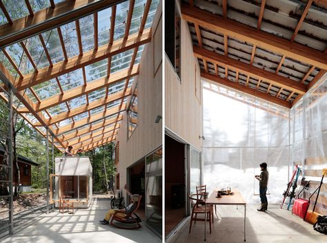 Seasonal Architecture, Japanese Home Layout, Hakuba Japan, Transparent Roof, Seasonal Room, Roof Eaves, Architects Studio, Ski House, Roof Architecture