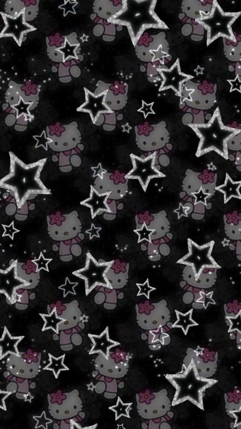 Dark Hello Kitty, Hello Kitty Dark Aesthetic, Goth Hello Kitty Aesthetic, Goth Hello Kitty Aesthetic Wallpaper, Emo Backgrounds, Pink And Black Wallpaper, Y2k Hello Kitty, Pink Wallpaper Hello Kitty, Hello Kitty Aesthetic