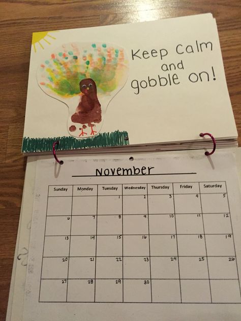 November calendar page Calendar Ideas November, Whiteboard Calendar Ideas, Babies Activities, Calender Ideas, Handprint Calendar, Baby Art Crafts, Parents Gifts, Thanksgiving Crafts Preschool, Infant Room