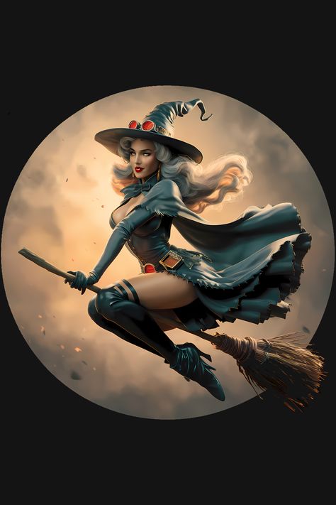 Vintage Witch On Broomstick Classic T-Shirt Witch Rpg, Witch Pinup, Girl Under Water, Witch On A Broomstick, Witch On Broomstick, Witch On A Broom, Witch On Broom, Halloween Pics, Witch Wallpaper