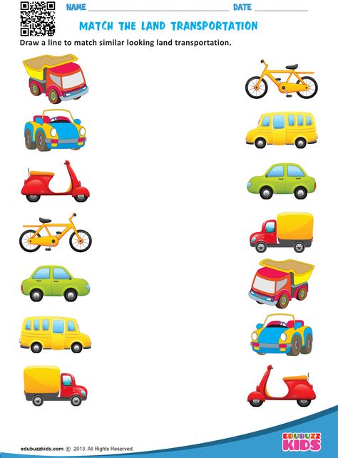 Kindergarten transportation worksheets that allow kids to match each vehicle to where we find them & match similar looking land transportation. These worksheets are free printable. Kindergarten Transportation, Colour Activities, Preschool Transportation, Transportation Preschool Activities, Transportation Worksheet, Transportation Activities, Fun Worksheets For Kids, Transportation Preschool, Homeschool Worksheets