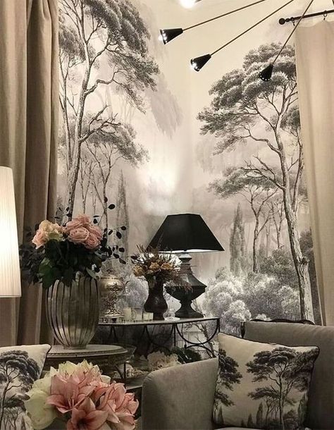 Ananbo Wallpaper Wall Murals, Scenic Wallpaper, Home Decor Ideas Living Room, Chinoiserie Wallpaper, Kitchen Home Decor, Pondicherry, Home Decoration Ideas, Home Decorating Ideas, Decor Home Living Room