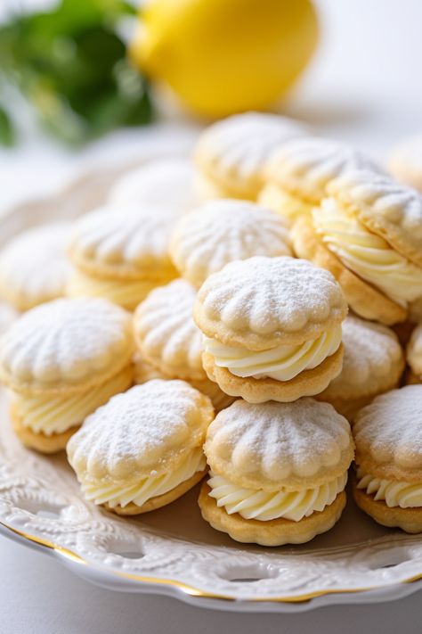 Lemon Cookies with Lemon Cream - That Oven Feelin بيتي فور, Cookies With Lemon, Kiss Cookies, Lemon Dessert Recipes, Buttery Cookies, Special Desserts, Lemon Cookies, حلويات صحية, Lemon Cream