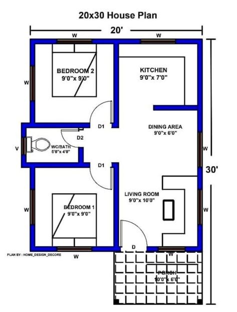 20 X 30 Floor Plan Layout 2 Bedroom, Elevated Architecture, Home Decor Exterior, Design Exterior House, Small House Design Floor Plan, Two Bedroom House Design, Smart House Plans, Home Design Exterior, Elevation House