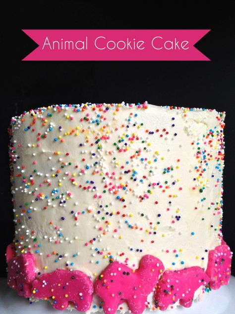 Animal Cracker Cake, Animal Cookie Cake, Cracker Cake, Frosted Animal Crackers, Circus Cookies, Animal Cracker, Circus Animal Cookie, Cookie Birthday Party, Reach Goals