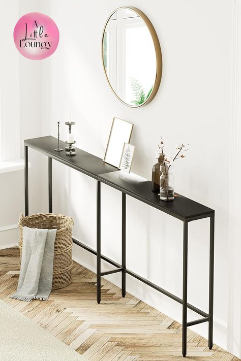 71" Console Table, Modern and Extra Narrow at only 8" wide. Perfect for behind the couch or in a narrow hallway. Narrow Console Table Entryway, Round Entryway, Narrow Entry Table, Simple Console Table, Table Behind Couch, Console Table Modern, Long Sofa Table, Console Table Wood, Elegant Entryway