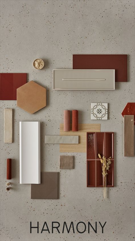 New moodboard to fall in love ❤️‍🔥Different styles with which you will be inspired for your project to be perfect ♥️ 
 
Brown, white, sand, bordeaux and red colors are the protagonists. Tones that bring calm, warmth, harmony and mediterranean vibes. Red Feature Wall, Burgundy Bathroom, Japandi Color Palette, Red Theory, Interior Design Color Schemes, Materials Board Interior Design, Red Office, Red Furniture, Moodboard Ideas