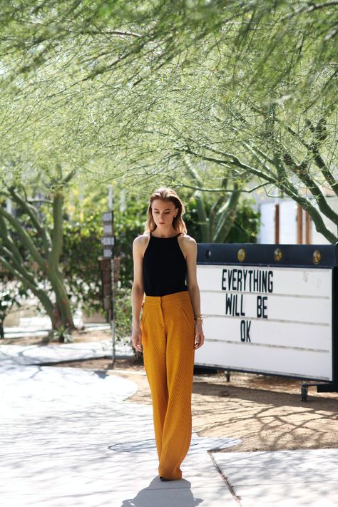 Mustard Yellow Trousers Outfit, Mustard Yellow Palazzo Pants Outfit, Mustard Palazzo Pants Outfit, Mustard Yellow Jeans Outfit, Mustard Yellow Outfit Aesthetic, Mustard Trousers Outfit, Yellow Palazzo Pants Outfits, Yellow Trousers Outfit, Yellow Jeans Outfit