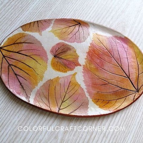 How to Make an Air Dry Clay Leaf Dish - Colorful Craft Corner Air Dry Clay Leaf Bowls, Watercolor On Air Dry Clay, Air Dry Clay Leaf, Clay Leaf Bowl, Painting Air Dry Clay, Air Dry Clay Dish, Air Dry Clay Figures, Pottery 101, Easy Air Dry Clay