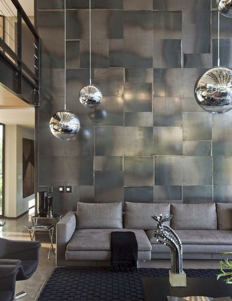 Eye For Design: Decorate With Industrial Metal Walls Steel Cladding, Wall Cladding, A Living Room, Wall Panel, Wall Treatments, Sheet Metal, Interior Walls, Antalya, Living Room Wall