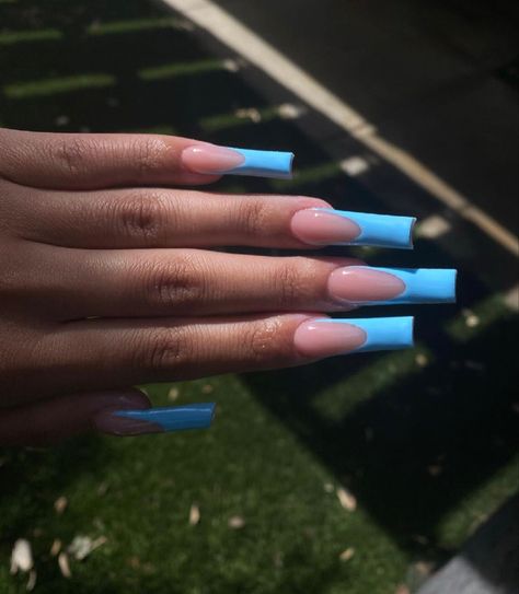 Blue French Tip, Long Square Nails, Blue Acrylic Nails, Colored Acrylic Nails, White Acrylic Nails, French Tip Acrylic Nails, Simple Acrylic Nails, French Acrylic Nails, Short Square Acrylic Nails