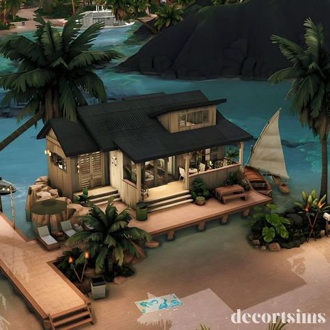 Ray | The Sims 4 | BEACH HOUSE - DÉCOR Casa na Praia | The Sims 4 🪴Galeria: decortsims 🪴(noCC) ✨Partners post: • @heybrubs17✨ • @stella.builds ✨ 🪴Edit:… | Instagram Tropical House Layout, Sims 4 Houses Beach, Hawaii Sims 4 Cc, Sims 4 Ocean House, Sulani Beach House Sims 4, Sims 4 Sulani House, Sims 4 Sulani Beach House, Sims Beach House, House Ideas Sims 4