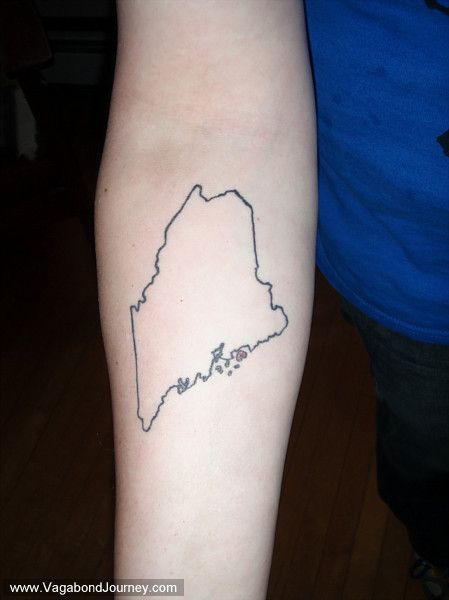 Maine tattoo with a small heart over my hometown? <3 Maine Themed Tattoo, State Of Maine Tattoo, State Of Maine Tattoo Ideas, Maine Tattoos, Maine Tattoo Ideas, Maine Outline, Maine Tattoo, State Tattoos, Florida Tattoos