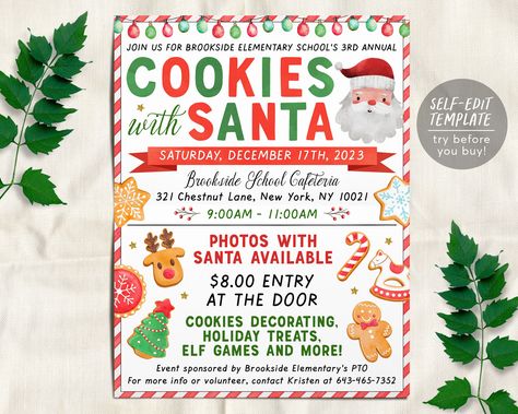 Santa Meet And Greet Ideas, Cookies With Santa Event Ideas, Kids Christmas Brunch, Cookies With Santa, Christmas Brunch Party, Pta Events, Photos With Santa, Santa Party, Easy Fundraisers