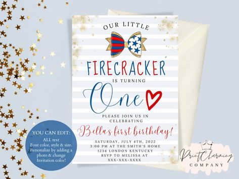 Excited to share the latest addition to my #etsy shop: Our Little Firecracker Is One, Editable 4th Of July Birthday Invitation, First Birthday Invitation Template, Girl Birthday, Digital Download https://etsy.me/3GvuNyI All American Girl First Birthday, Patriotic First Birthday Girl, 4th Of July Birthday Party Baby Girl, Fourth Of July First Birthday Girl, 4th Of July First Birthday Girl, Our Little Firecracker Is Turning One, One Little Firecracker Birthday, 4th Of July 1st Birthday Party Girl, Little Firecracker First Birthday