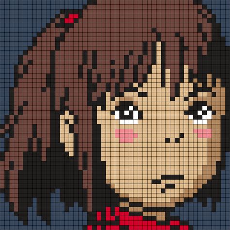 Chihiro / Sen From Spirited Away Perler Bead Pattern / Bead Sprite Ghibli Pattern, Grille Pixel Art, Chihiro Ogino, Kandi Cuffs, Bead Studio, Pixel Art Templates, Halloween Cross Stitch Patterns, Perler Art, Pony Bead Patterns