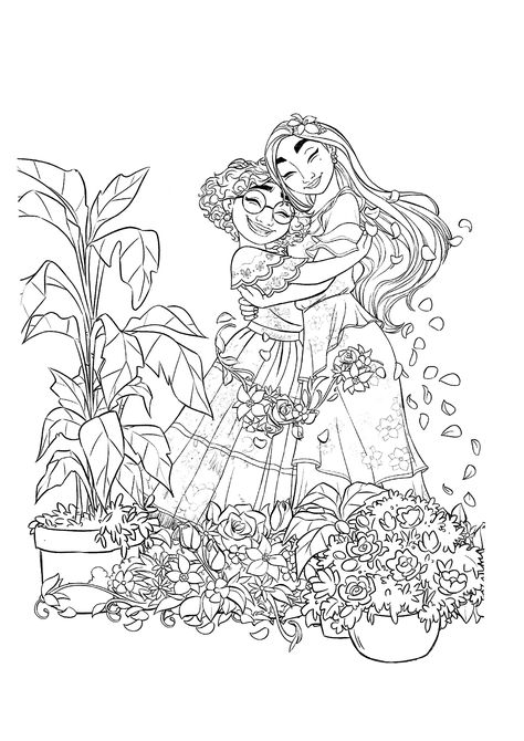 Mirabelle hugging her sister Isabella Encanto Coloring, Disney Coloring Sheets, Mindfulness Colouring, Kid Coloring Page, Disney Colors, Disney Coloring Pages, Coloring Book Art, Disney Drawings, Colouring Pages