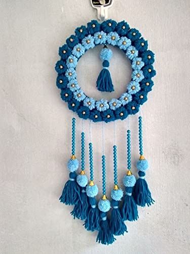 Yaarashop Dream Catcher | Macrame Wall Hanging | Modern Dream Catcher | Bohemian Style | Hoop Wall Hanger - Woolen (Golden with Blue Beads) : Amazon.in: Home & Kitchen Wall Hanging With Wool, Wool Crafts Diy Decoration, Woolen Craft Wall Hangings, Hand Craft Ideas, Wool Crafts Diy, Woolen Craft, Diwali Craft, Diy Yarn Crafts, Wall Hanging Crafts