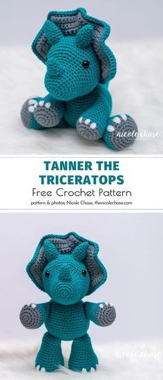 Tanner The Triceratops, Amigurumi Triceratops, Crochet Dinosaur Pattern Free, Crochet T-rex, Crochet Lego, Crochet Dinosaurs, Amigurumi Dinosaur, Crochet Dinosaur Patterns, Crochet Dinosaur