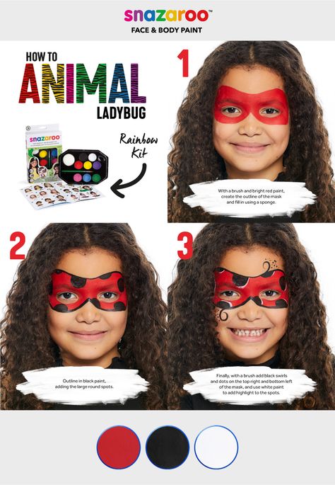 Ladybug Makeup For Kids, Face Paint Ladybug, Ladybug Halloween Makeup, How To Face Paint Step By Step, Ladybug Face Painting, Kids Vampire Makeup, Step By Step Face Painting, Ladybug Makeup, Ladybug Face Paint