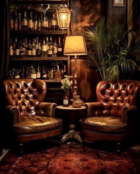 Bar Nook Ideas, Speakeasy Decor Bar, Gentlemans Lounge, Zigarren Lounges, Bar Lounge Room, Speakeasy Decor, Home Retreat, Bar Nook, Whiskey Lounge