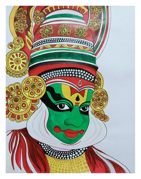 Yakshagana Painting, Kathakali Face Painting, Kathakali Painting, Kathakali Face, Buddha Tattoo Design, Summer Drawings, Ganesh Art Paintings, Dancer Painting, Painted Clothing