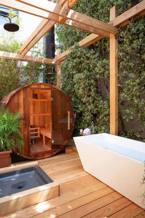 LA spas and wellness spots for relaxation and rejuvenation | Wallpaper Outdoor Wellness Area, Outdoor Spa Area Ideas, Sauna Patio, Jungle Spa, Spa Area, Ancient Healing, Massage Business, Mini Spa, Outdoor Sauna