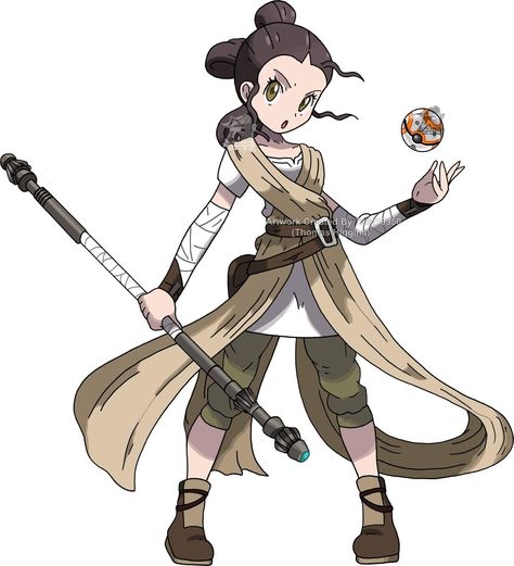 Rey from Star Wars 7 as a Pokemon Trainer Goth Pokemon Trainer, Rey From Star Wars, Female Pokemon Trainers, Pokemon Star Wars, Pokemon Human Form, Pokemon Crossover, Pokemon Rpg, Pokemon Project, Pokemon Adventures Manga