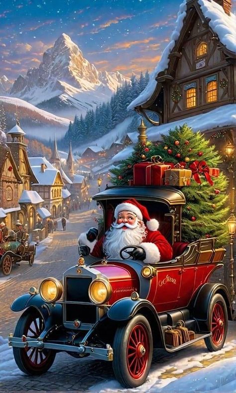 Winter Christmas Scenes, Merry Christmas Pictures, Christmas Scenery, Christmas Artwork, Holiday Printables, Old Christmas, Santa Clause, Christmas Memory, Christmas Scenes