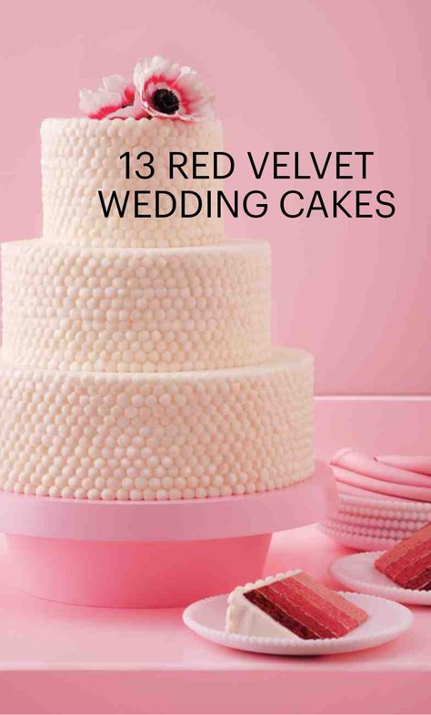 13 Red Velvet Wedding Cakes | Martha Stewart Weddings - Not only does red velvet cake taste great, but what's more romantic than the color red? Red food coloring added to chocolate cake batter creates a rich red hue that pops against white frosting when sliced. You can use any flavor of frosting (or leave it unfrosted for the oh-so-trendy naked cake), but our personal favorite is the classic cream cheese icing. Red Velvet Wedding Cake Recipe, Red Velvet Wedding Cake Ideas, Wedding Cakes Red Velvet, Red Velvet Wedding Cake Rustic, Red Velvet Cake Design Ideas, Velvet Chocolate Cake, Red Velvet Chocolate Cake, Red Velvet Wedding, Chocolate Cake Batter