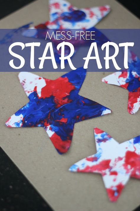 Easy Mess-Free Patriotic Star Painting for Kids Fourth Of July Crafts For Kids, July Art, Flag Crafts, 4th July Crafts, Patriotic Art, Painting Activities, Toddler Summer, Star Painting, Patriotic Crafts