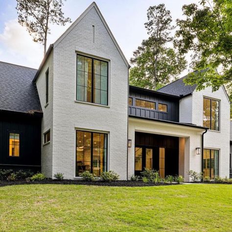 All Posts • Instagram White Dove And Chantilly Lace, Tricorn Black Exterior, Exterior Transformations, Transitional Homes, Tricorn Black, Temple House, Warm Whites, Elevation Ideas, Modern Estate