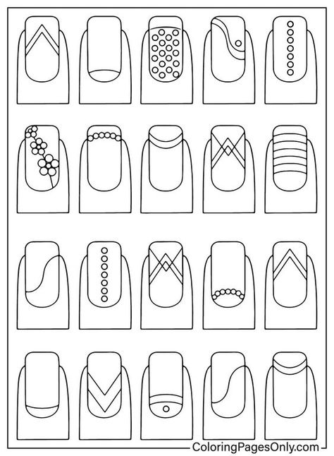 Nail Art Designs Practice Sheet, Printable Nail Art Templates Free, Free Printable Acrylic Nail Practice Sheet, Nail Stencil Designs, Nail Art Drawing Sketch, Free Printable Nail Art Practice Sheet, Nail Art Practice Template, Nail Template Free Printable, Nail Design Tutorial Step By Step