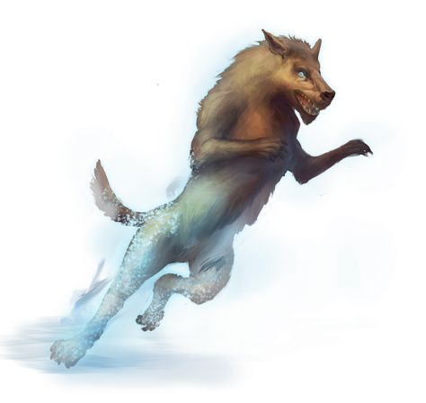 Blink Dog: Intelligent dog that teleports around while fighting (Monster Manual 1) Blink Dog Art, Dnd Blink Dog, Blink Dog Dnd Art, Zephyr Aesthetic, Blink Dog, Fey Dnd, Wild Beyond The Witchlight, Beyond The Witchlight, Fantasy Circus