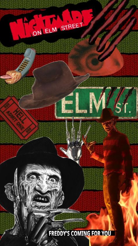 nightmare on elm street wallpaper #nightmareonelmstreet #freddykreuger #nightmare #freddykruegershuffle #elm #elmstreet Nightmare On Elm Street Wallpaper, Street Wallpaper, Movie Night Theme, Dream Warriors, Movie Collage, Backyard Movie Nights, Cinema Ticket, Backyard Movie, The Scream