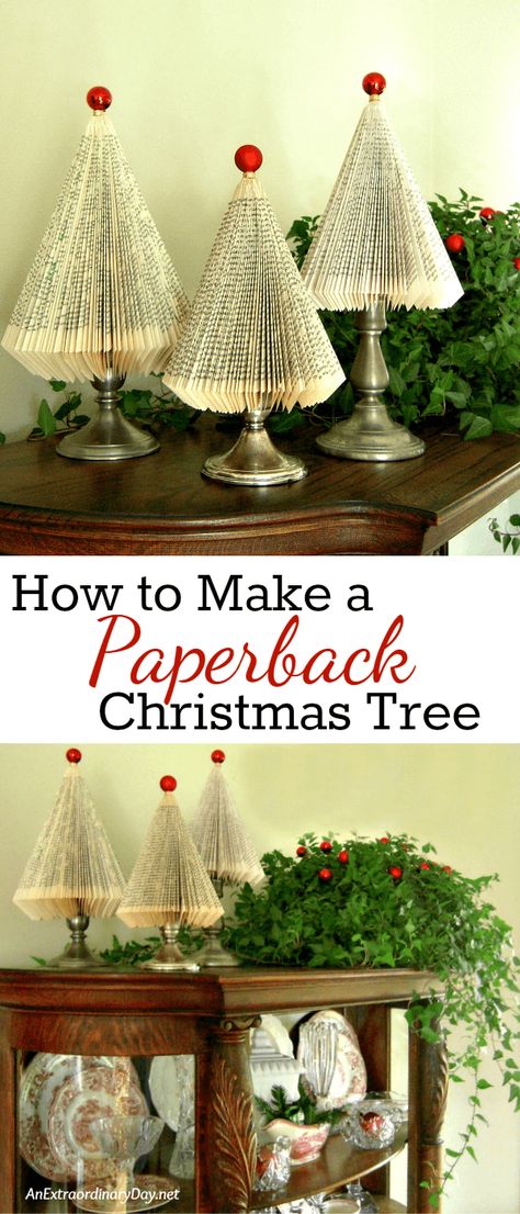 Trees Tutorial, Christmas Tutorial, Book Christmas Tree, Old Book Crafts, Book Christmas, Christmas Tree Art, Whimsical Christmas, Christmas Home Decor, Christmas Crafts Decorations