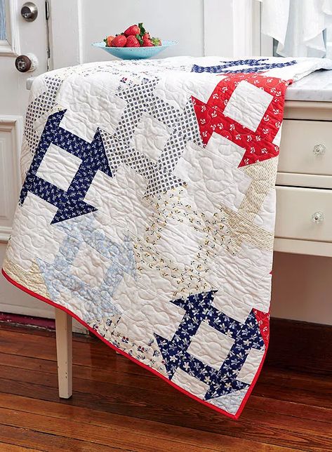 Dutch Dash Quilt - Fons & Porter | Quilting Daily Dash Quilt Pattern, Displaying Quilts, Churn Dash Quilt, Quilt Pattern Download, Quilt Care, Patriotic Quilts, Quilt Of Valor, Handmade Projects, Quilt Projects