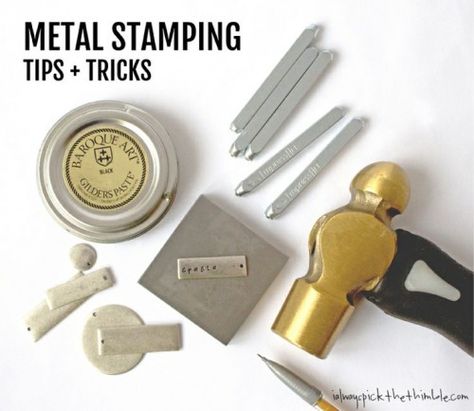 Learn some great tips and tricks on how to metal stamp for Karen at I Always Pick The Thimble. Metal Stamped Jewelry, Stamping Tools, Stamp Projects, Diy Metal, Metal Words, Hand Stamped Jewelry, Jewelry Making Tutorials, Metal Clay, Metal Crafts