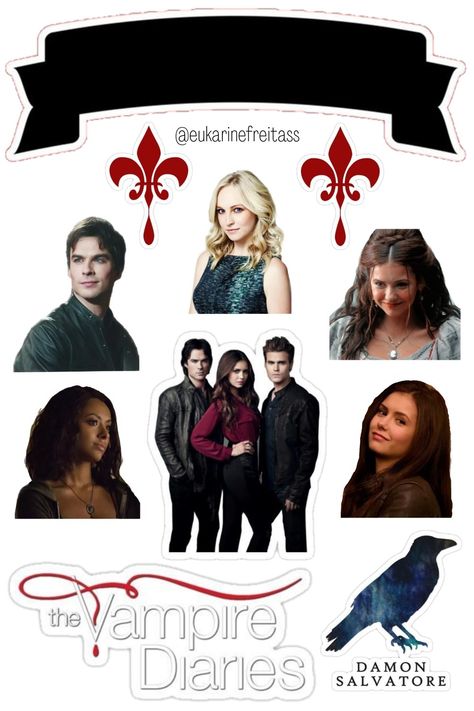 Topo de bolo de the Vampire Diaries Tvd Party, Tvd Stickers, Vampire Halloween Party, Vampire Party, Vampire Diaries Wallpaper, Pretty Birthday Cakes, Mystic Falls, Ian Somerhalder, The Vampire Diaries