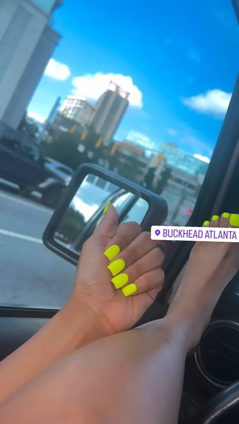 Green Nails And Toes, Short Nail And Toes Matching Ideas, Nail And Toes Matching Ideas, Neon Toe Nails, Green Manicure, Lime Green Nails, Matching Ideas, Neon Acrylic Nails, Neon Green Nails