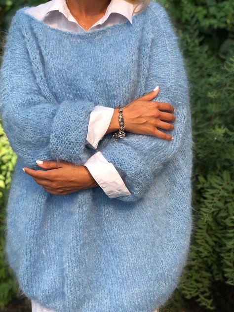 Lovely Person, Long Sweaters For Women, New Sweater, Fluffy Sweater, Blue Pullover, Sweater Wool, Womens Sweaters, Hand Knitted Sweaters, Long Sweater