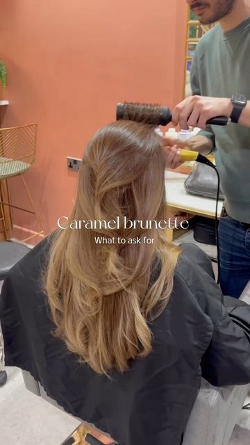 Samantha Cusick London on Instagram: "We’re so obsessed with this Caramel brunette balayage on @melissatattam! We added some soft layers to highlight the length and texture of the hair, plus a delicate fringe to flatter the face shape, and create all of the movement. Ready for the Caramel Brunette Glow-up? Save this for your upcoming salon appt. 🍸" Brunette Golden Hair, Solid Caramel Hair, Light Brunette Hair Color Ideas, Carmel Balayage With Layers, Soft Honey Brown Hair, Soft Caramel Hair, Belliage Hair Brunette, Honey Brown Hair With Highlights Caramel, Warm Chocolate Brown Hair Caramel